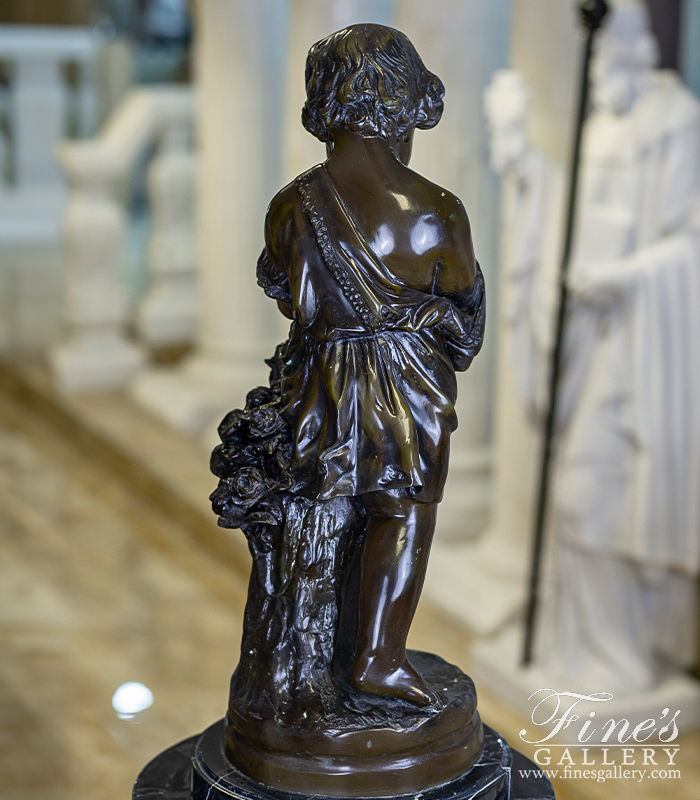 Bronze Statues  - A Child With Flowers In Museum Quality Vintage Bronze - BS-1581